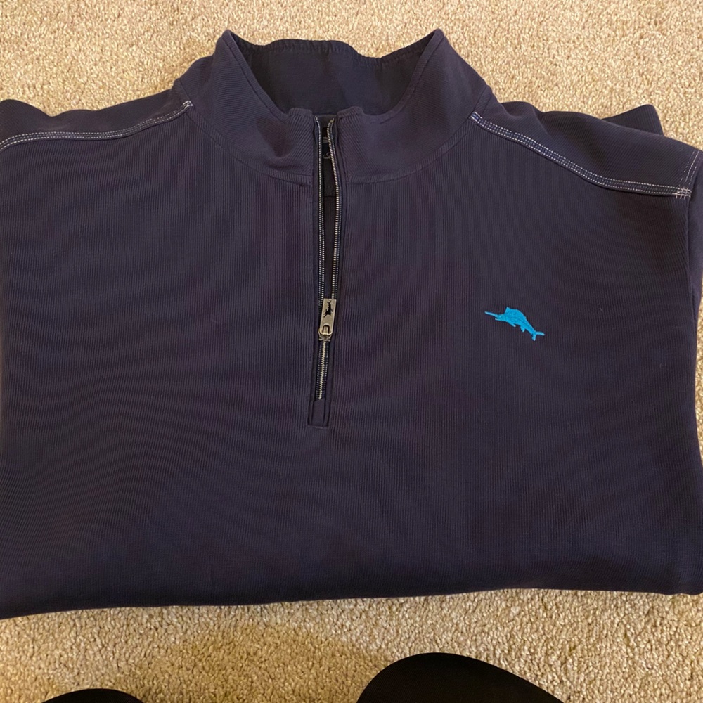 LIKE NEW Tommy Bahama 3XL pull over half zip sweater sweatshirt navy blue